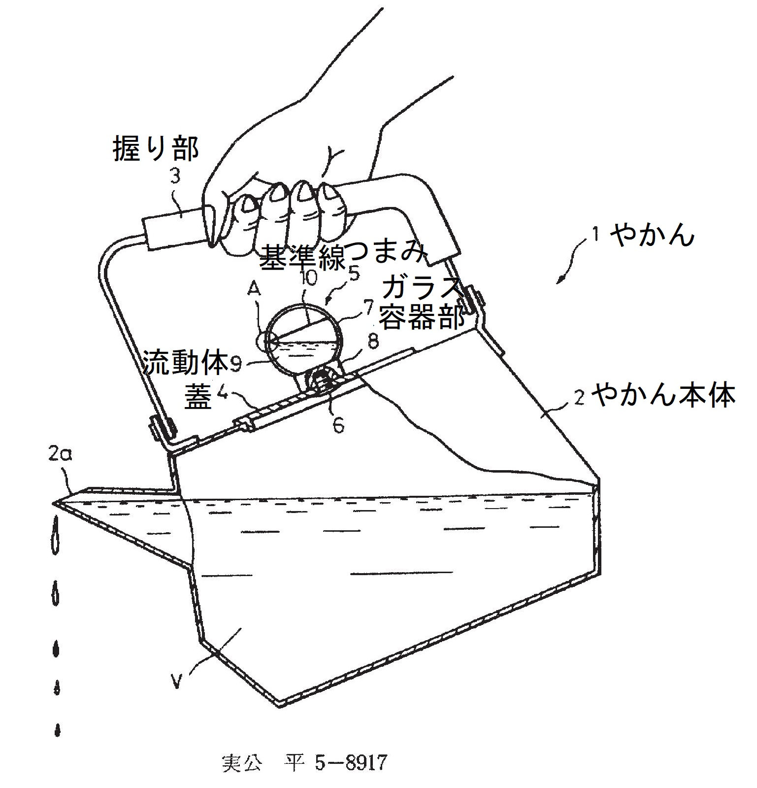 特許・実用新案の実例：やかんの簡易水量表示具